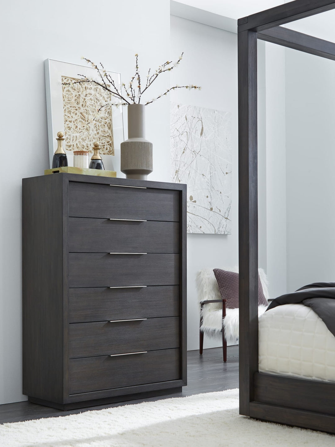 Oxford Six Drawer Chest in Basalt Grey — styled in a room