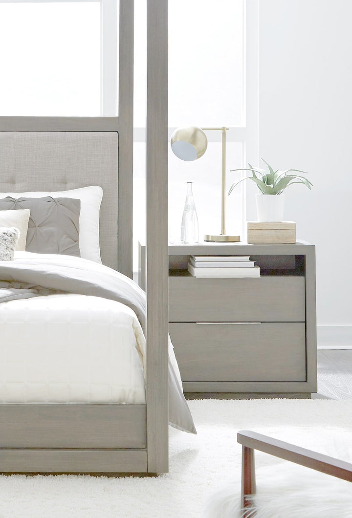 Oxford Two Drawer Nightstand in Mineral — in a bedroom setting