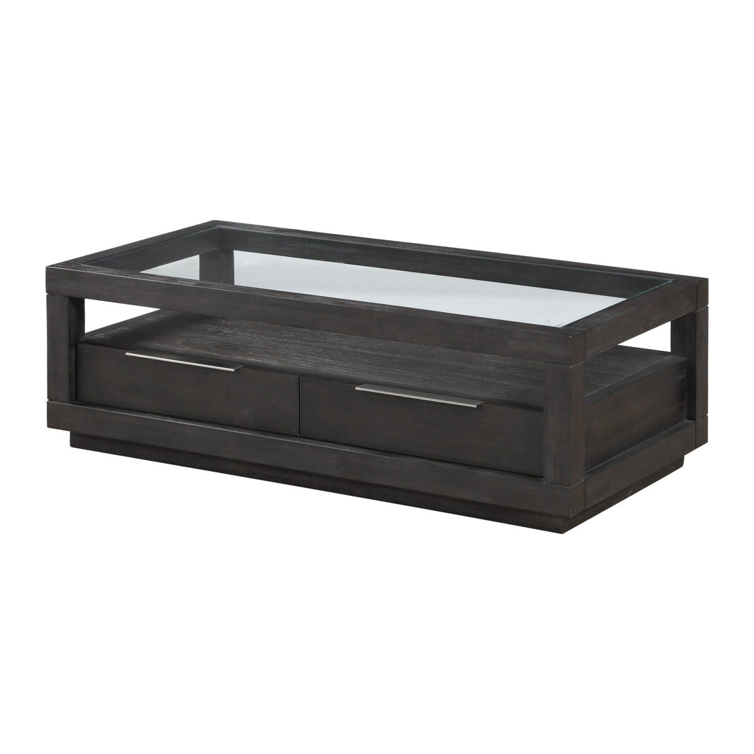 Oxford Two Drawer Rectangular Coffee Table by Modus in Basalt Grey — product view on a white background
