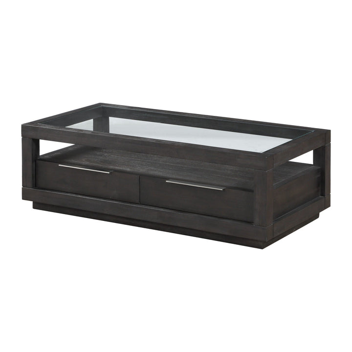 Oxford Two Drawer Rectangular Coffee Table by Modus in Basalt Grey — product view on a white background