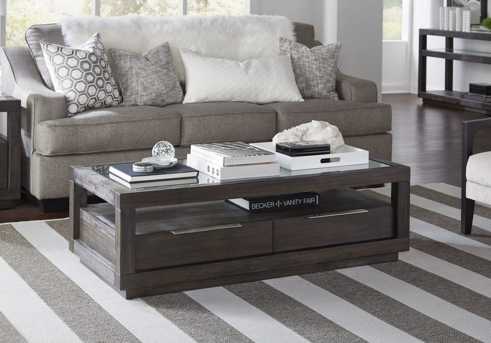 Oxford Two Drawer Rectangular Coffee Table in Basalt Grey — lifestyle photo