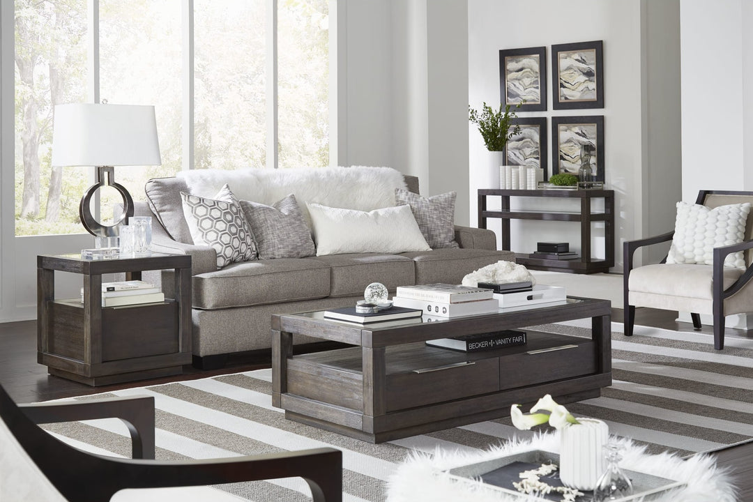 Oxford Two Drawer Rectangular Coffee Table in Basalt Grey — lifestyle photo
