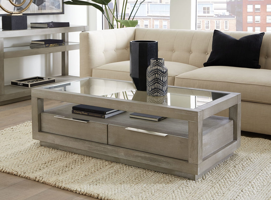 Oxford Two Drawer Rectangular Coffee Table in Mineral — lifestyle photo