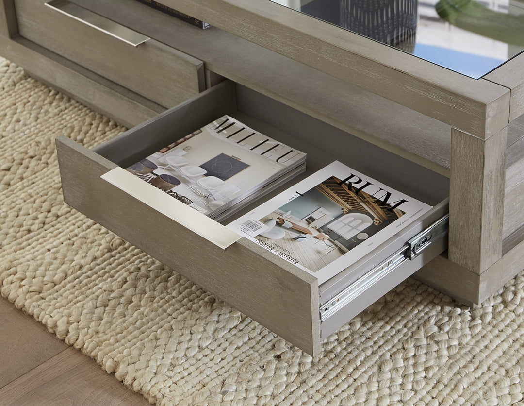 Oxford Two Drawer Rectangular Coffee Table in Mineral — lifestyle photo