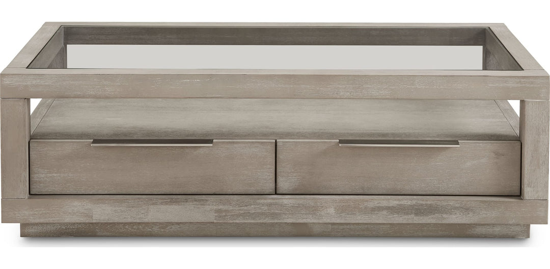 Oxford Two Drawer Rectangular Coffee Table in Mineral — product view on a white background