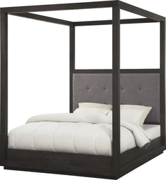 Oxford Upholstered Canopy Bed by Modus in Basalt Grey — white background, angled view