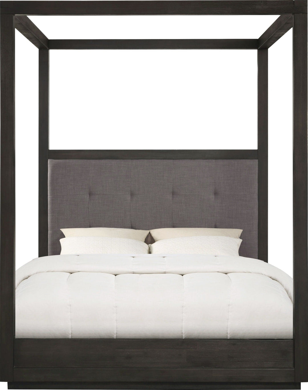 Oxford Upholstered Canopy Bed in Basalt Grey — white background, front view