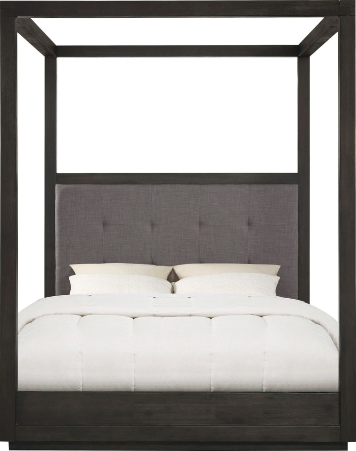 Oxford Upholstered Canopy Bed in Basalt Grey — white background, front view