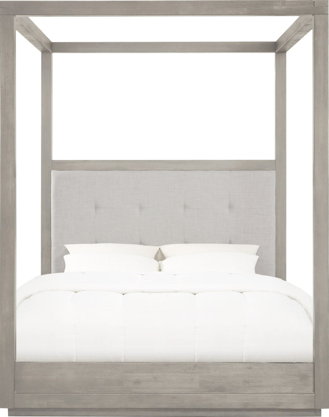 Oxford Upholstered Canopy Bed in Mineral — white background, front view