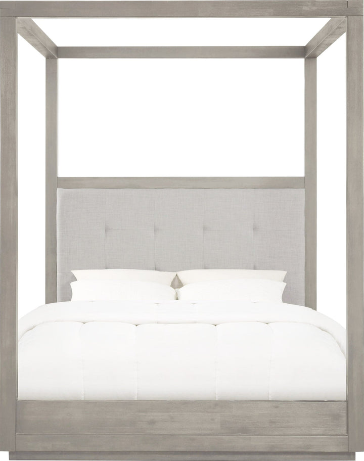 Oxford Upholstered Canopy Bed in Mineral — white background, front view