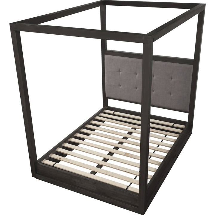 Oxford Upholstered Canopy Bed in Basalt Grey — without mattress, showing slat platform