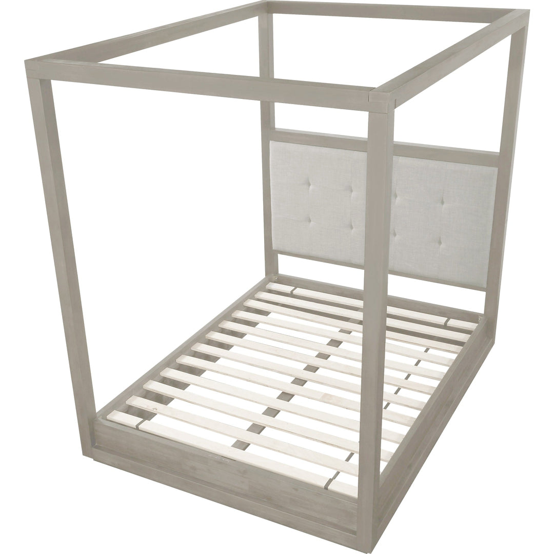 Oxford Upholstered Canopy Bed in Mineral — without mattress, showing slat platform