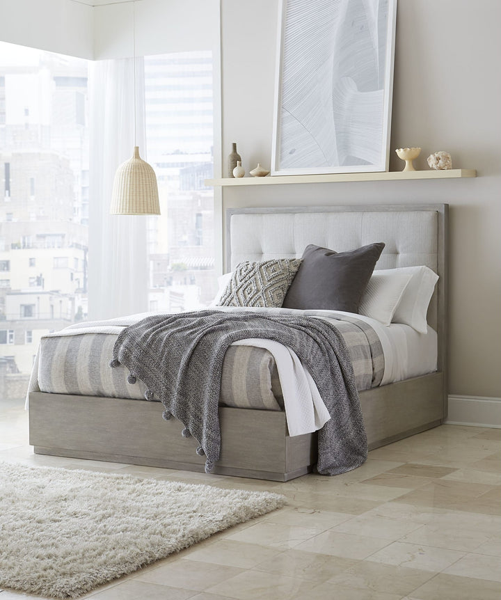 Oxford Upholstered Footboard Storage Bed in Mineral styled in a bedroom