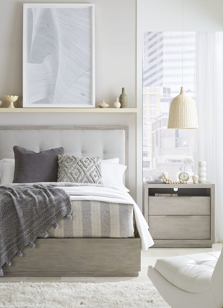 Oxford Upholstered Footboard Storage Bed in Mineral styled in a bedroom