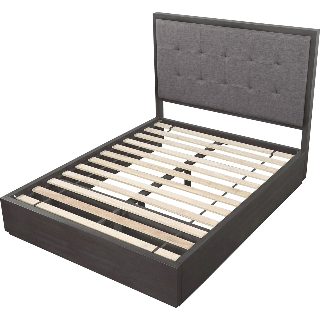 Oxford Upholstered Footboard Storage Bed in Basalt Grey — without mattress, showing slat platform