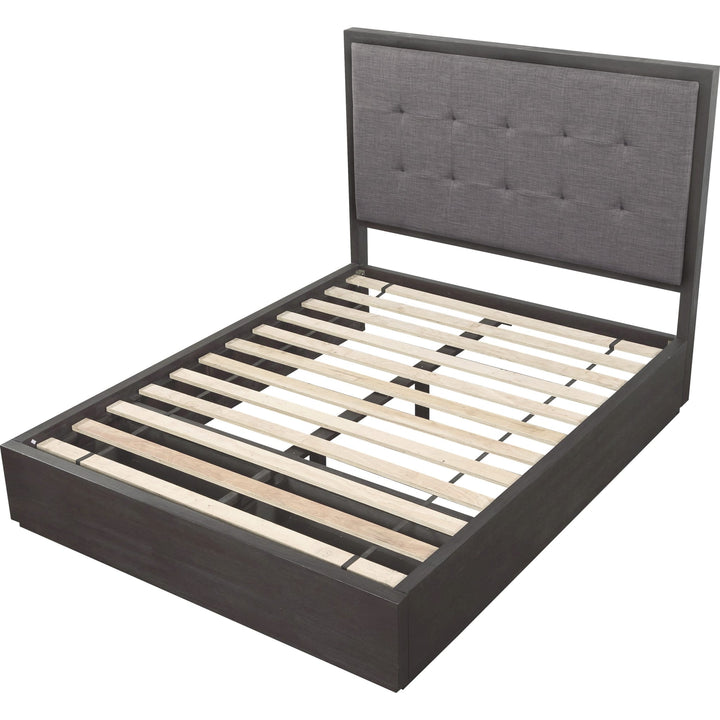 Oxford Upholstered Footboard Storage Bed in Basalt Grey — without mattress, showing slat platform