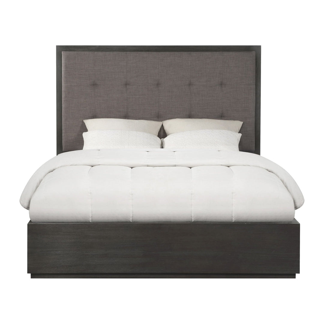 Oxford Upholstered Platform Bed by Modus in Basalt Grey — white background, angled view