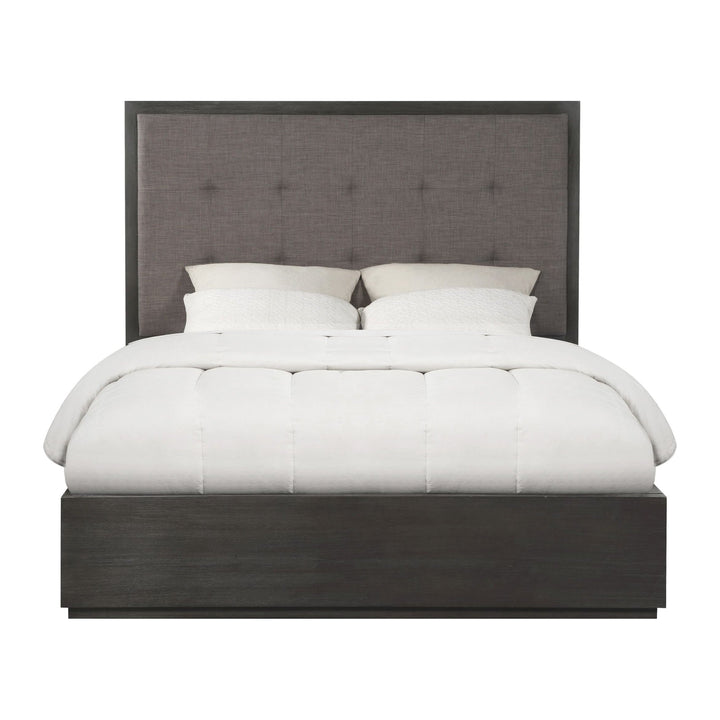 Oxford Upholstered Platform Bed by Modus in Basalt Grey — white background, angled view