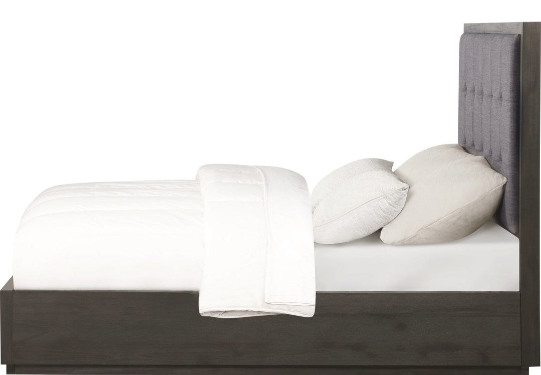 Oxford Upholstered Platform Bed in Basalt Grey — white background, side profile