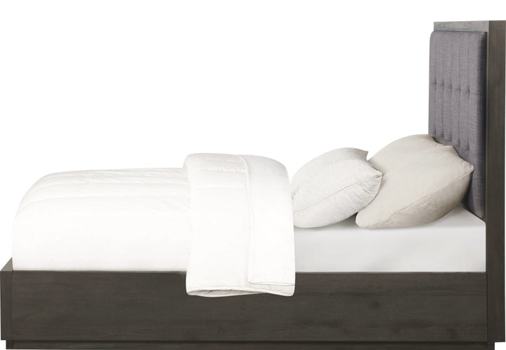 Oxford Upholstered Platform Bed in Basalt Grey — white background, side profile