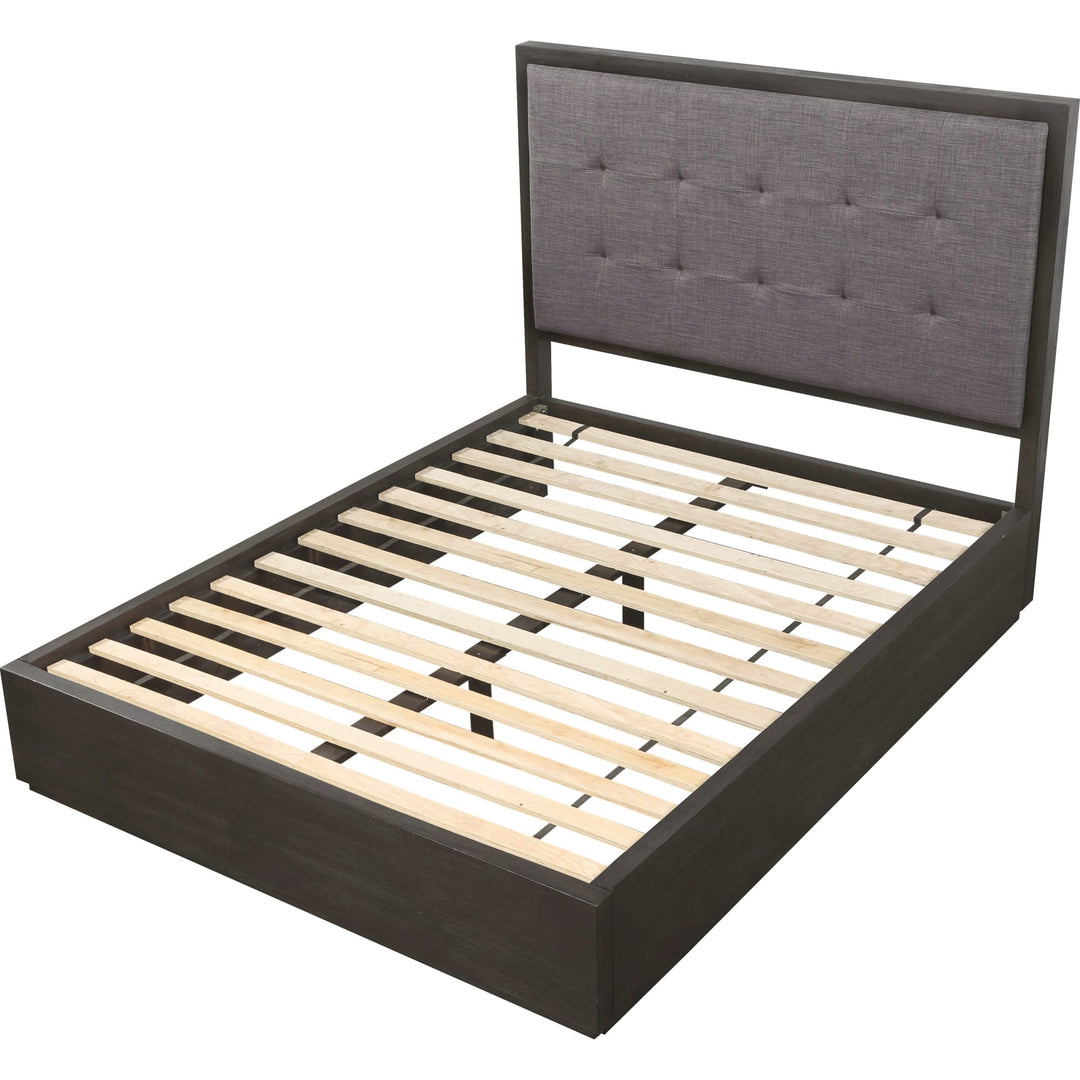 Oxford Upholstered Platform Bed in Basalt Grey — without mattress, showing slat platform