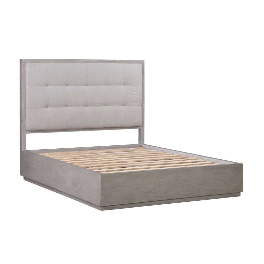 Oxford Upholstered Platform Bed in Mineral — angled view without mattress