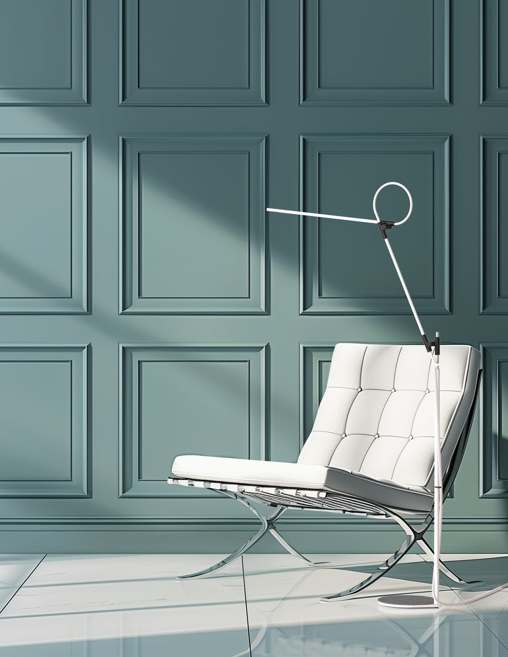 Superlight Floor by Pablo Designs beside a lounge chair in a modern room