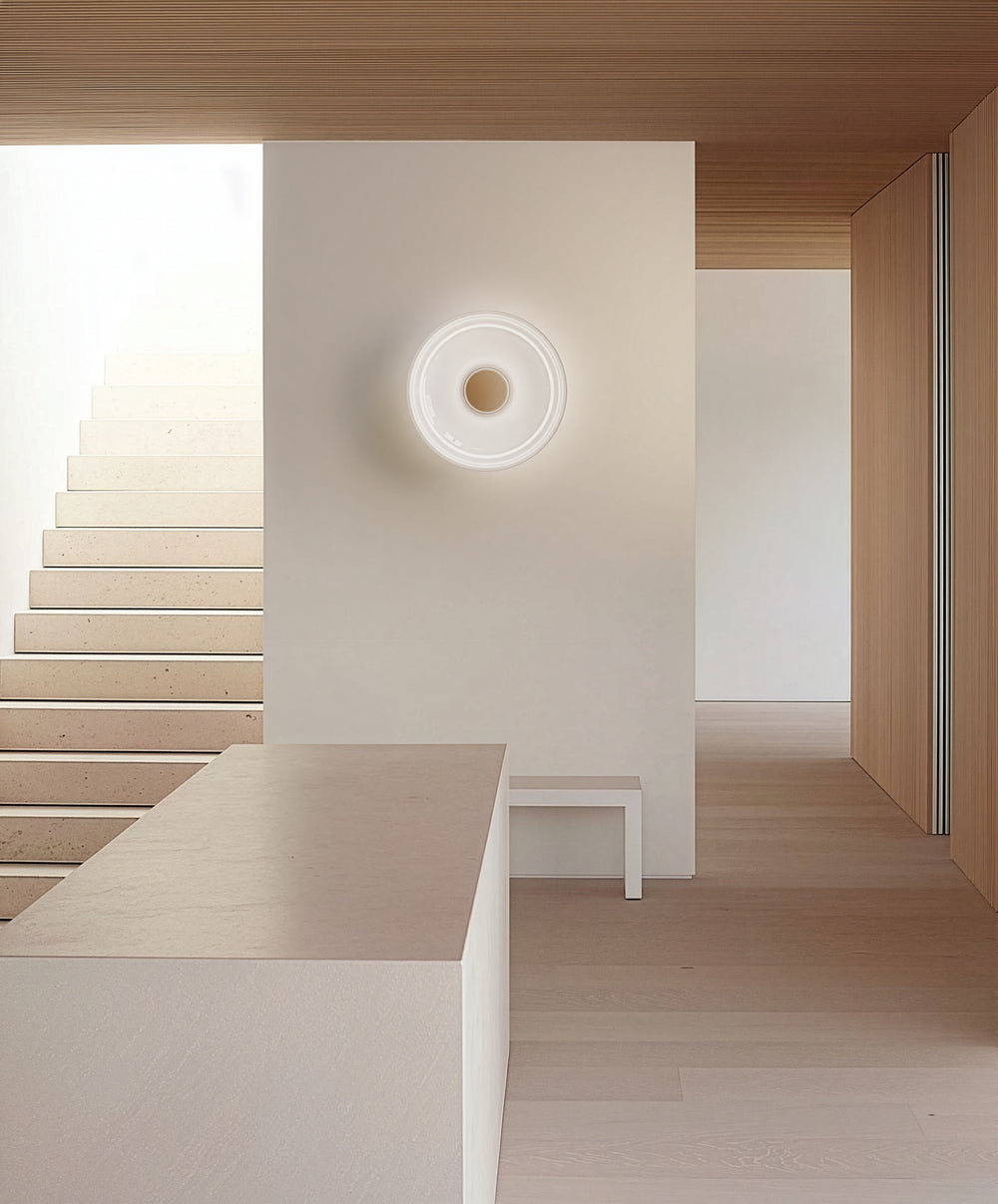 Totem Sconce Glass C&D by Pablo Designs above a modern kitchen island
