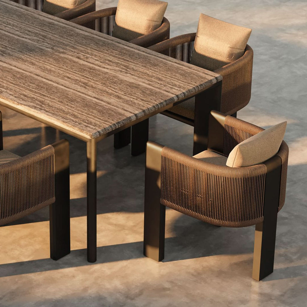 Harbour Outdoor rectangular dining table with cushioned woven-back chairs