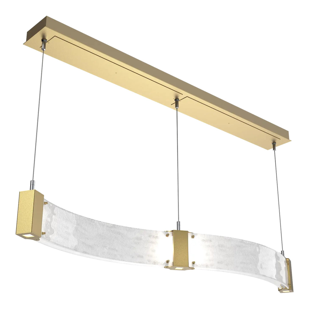 Parallel Curved Linear Chandelier by Hammerton Studio in Gilded Brass