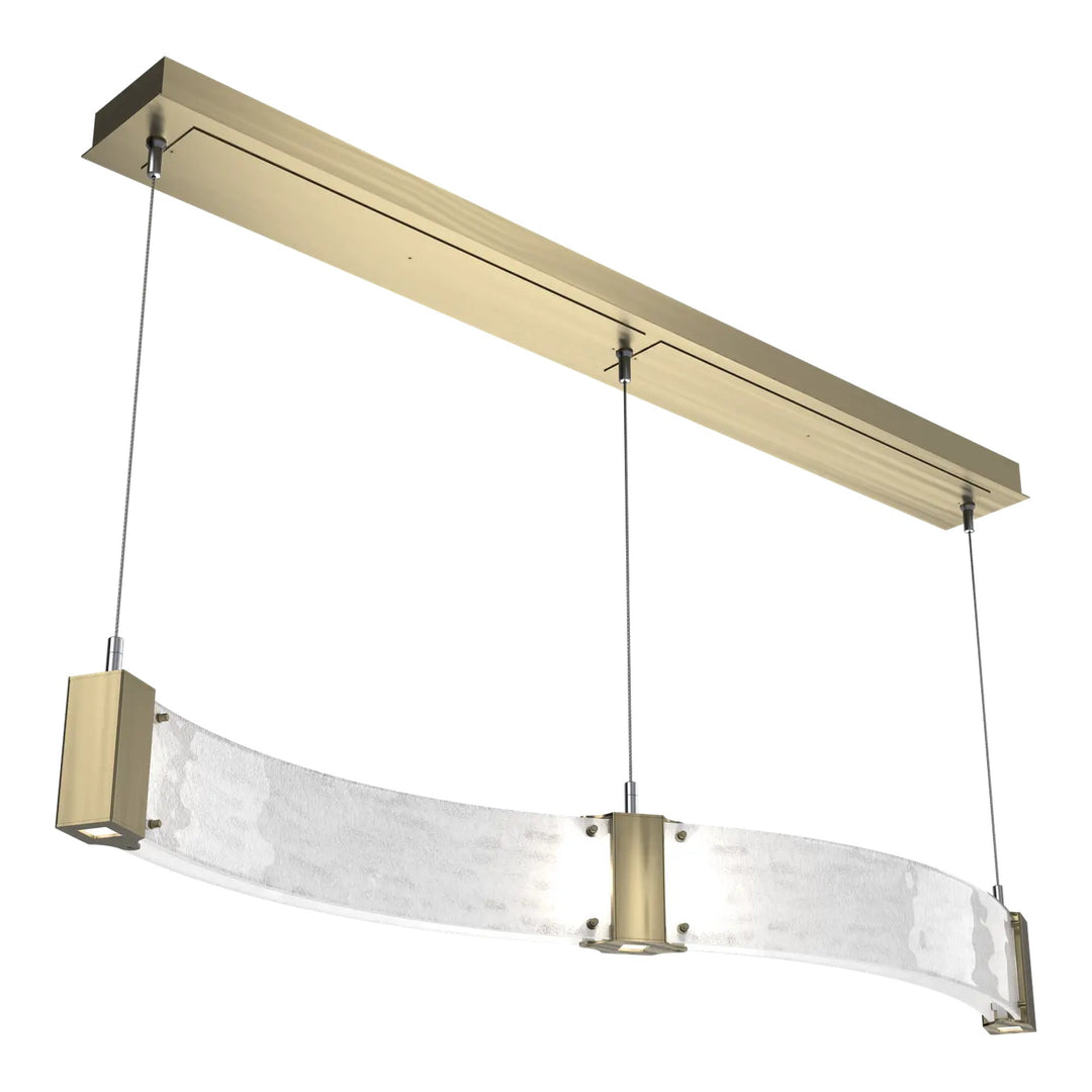 Parallel Curved Linear Chandelier by Hammerton Studio in Heritage Brass