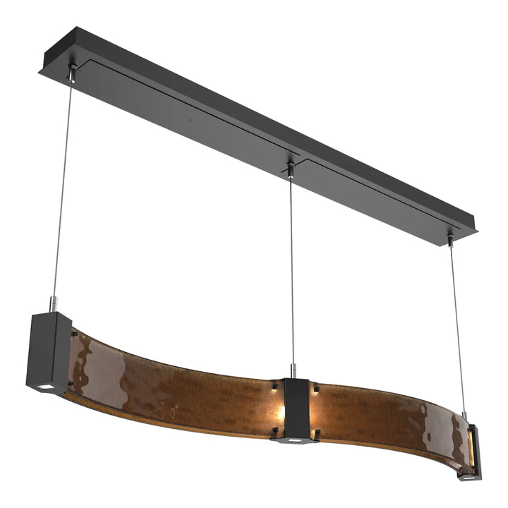 Parallel Curved Linear Chandelier by Hammerton Studio in Matte Black with Bronze Granite glass