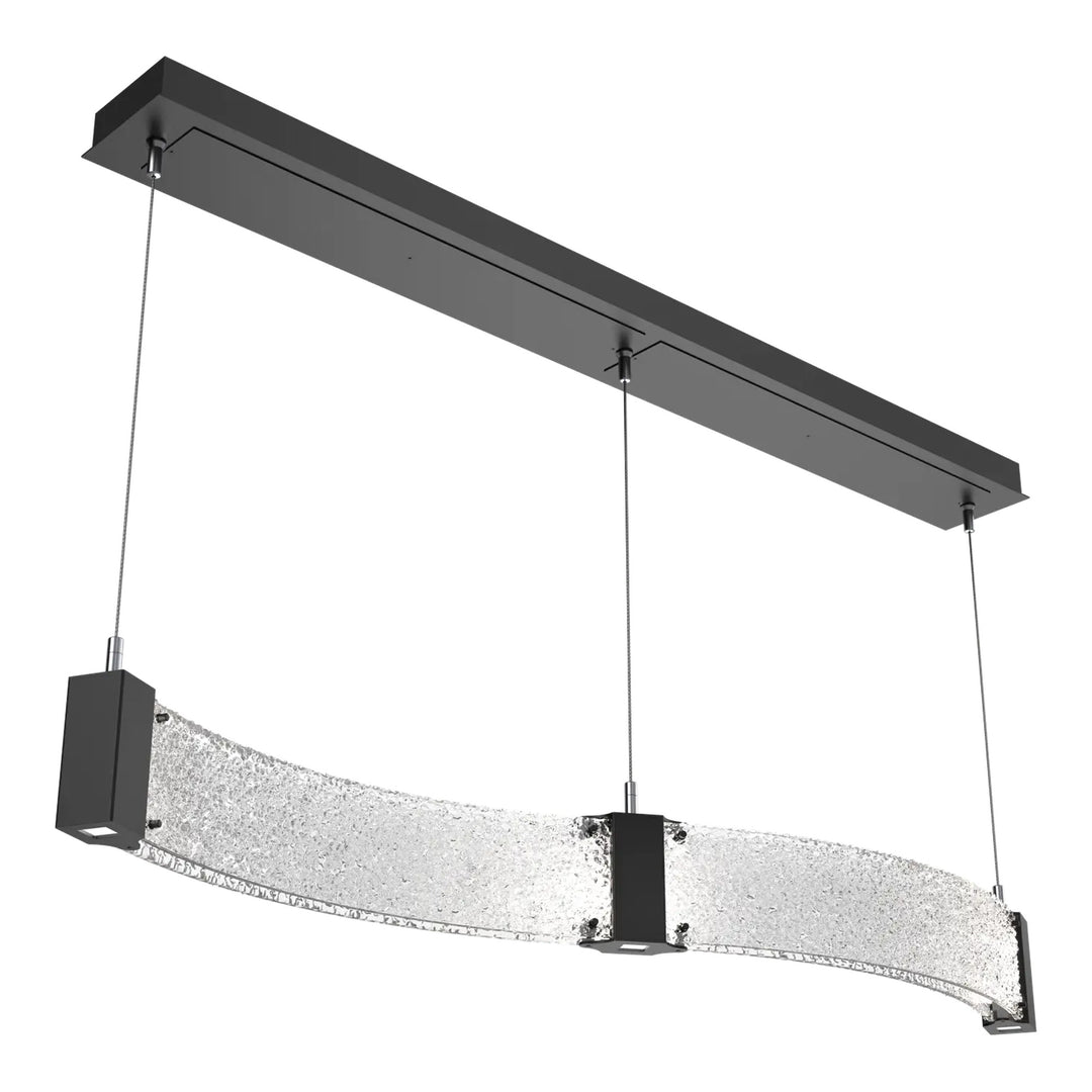Parallel Curved Linear Chandelier by Hammerton Studio in Matte Black with Clear Rimelight glass