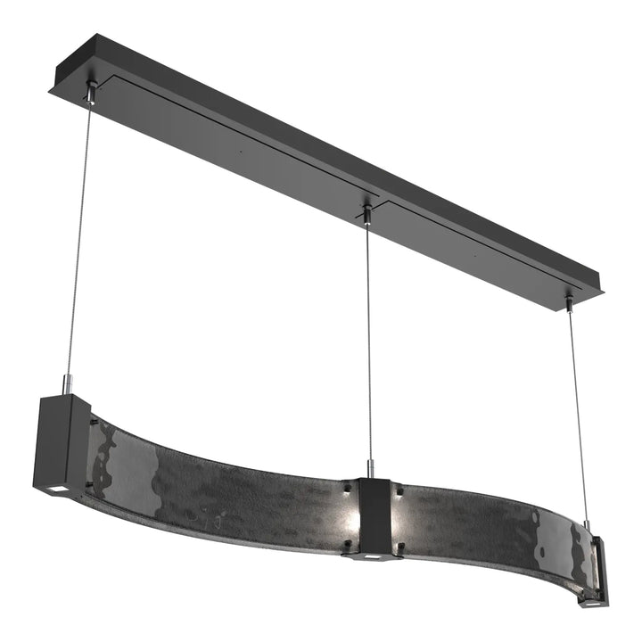Parallel Curved Linear Chandelier by Hammerton Studio in Matte Black with Smoke Granite glass