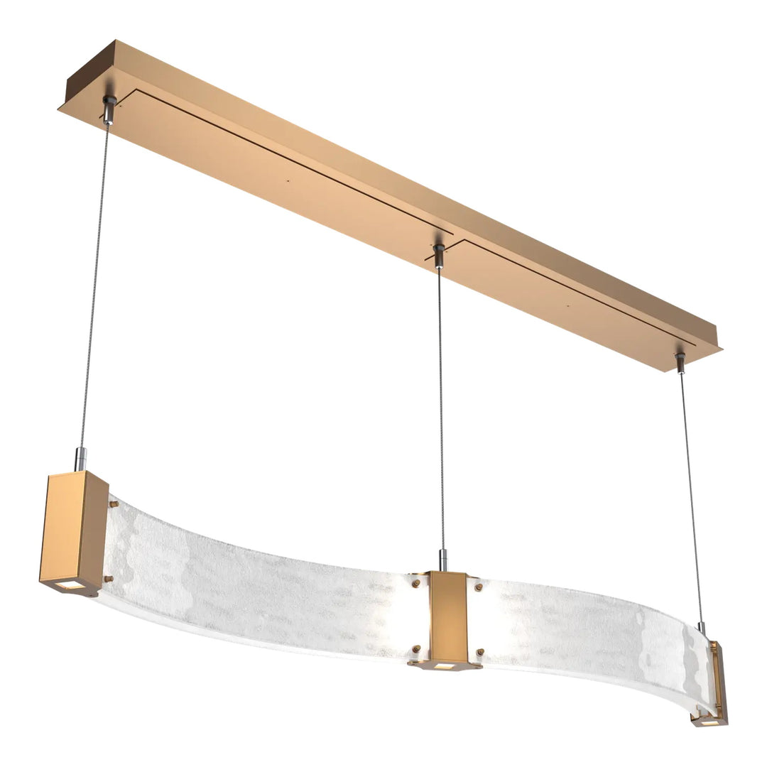 Parallel Curved Linear Chandelier by Hammerton Studio in Novel Brass