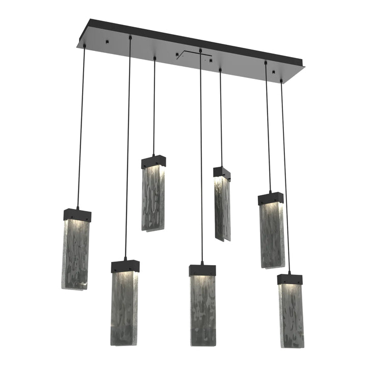 Parallel Linear Pendant Chandelier by Hammerton Studio – 7 Lights in Matte Black with Smoke Granite glass