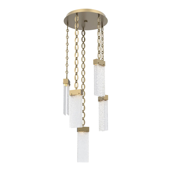 Parallel Round Pendant Chandelier by Hammerton Studio – 5 Lights in Gilded Brass on Oval Chain