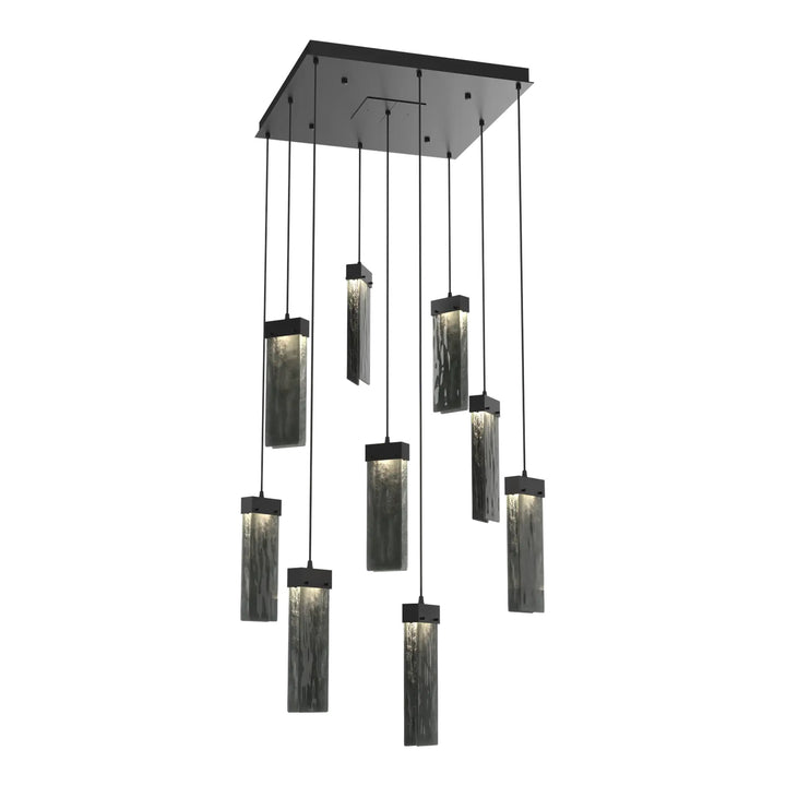 Parallel Square Pendant Chandelier by Hammerton Studio – 9 Lights in Matte Black with Smoke Granite glass
