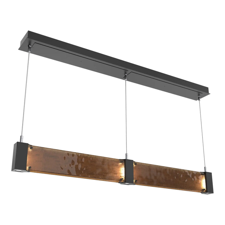 Parallel Straight Linear Chandelier by Hammerton Studio in Matte Black with Bronze Granite glass