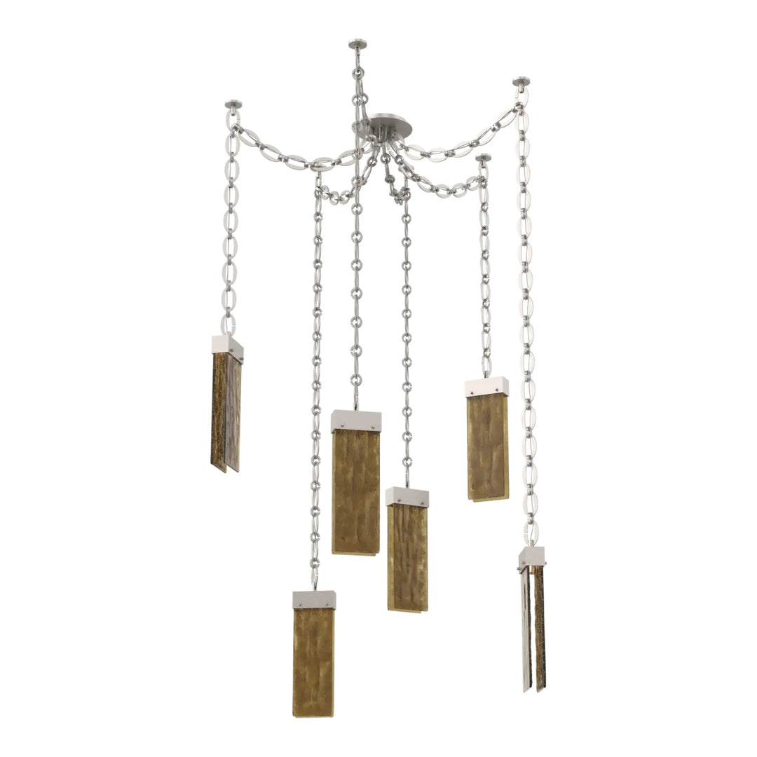 Parallel Swag Chandelier by Hammerton Studio – 6 Lights in Beige Silver on Oval Chain