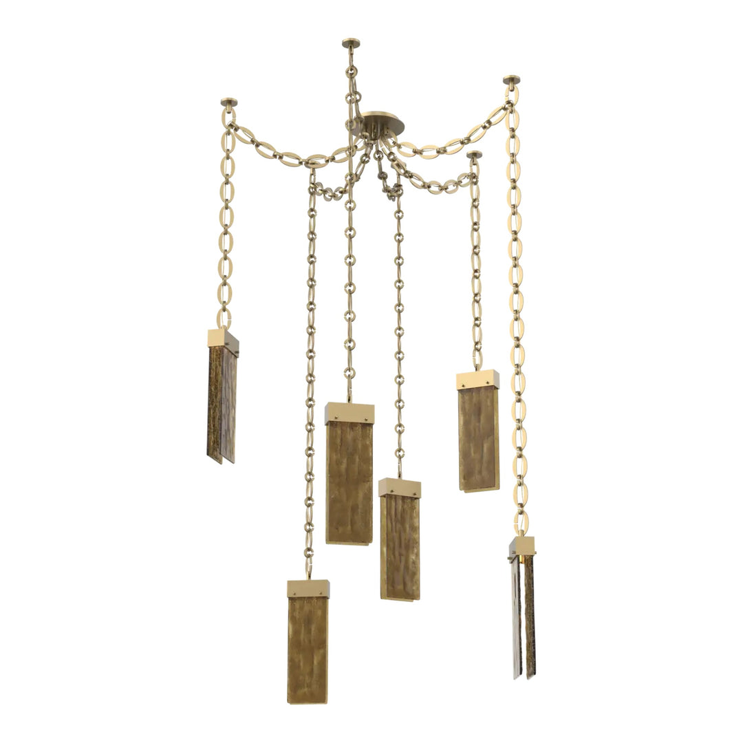 Parallel Swag Chandelier by Hammerton Studio – 6 Lights in Gilded Brass on Oval Chain