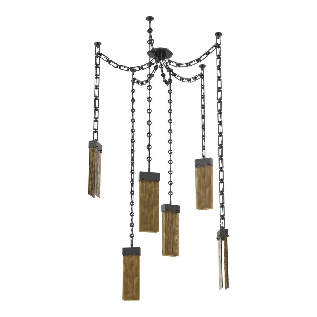 Parallel Swag Chandelier by Hammerton Studio – 6 Lights in Matte Black on Rectangular Chain