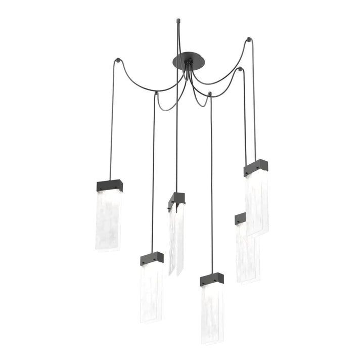 Parallel Swag Chandelier by Hammerton Studio – 6 Lights in Matte Black with Clear Granite glass