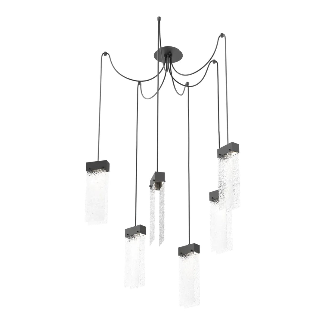 Parallel Swag Chandelier by Hammerton Studio – 6 Lights in Matte Black with Clear Rimelight glass
