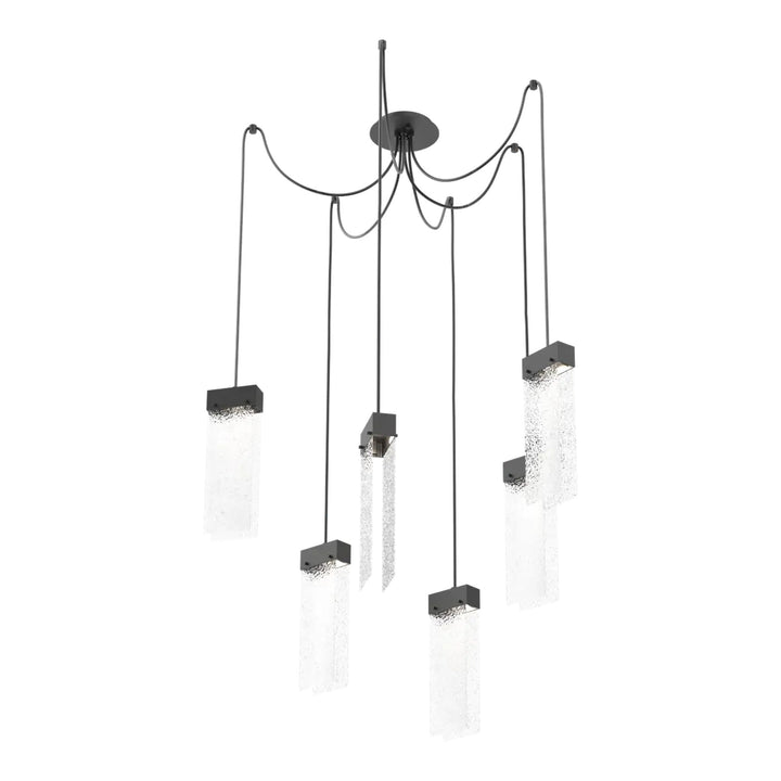 Parallel Swag Chandelier by Hammerton Studio – 6 Lights in Matte Black with Clear Rimelight glass