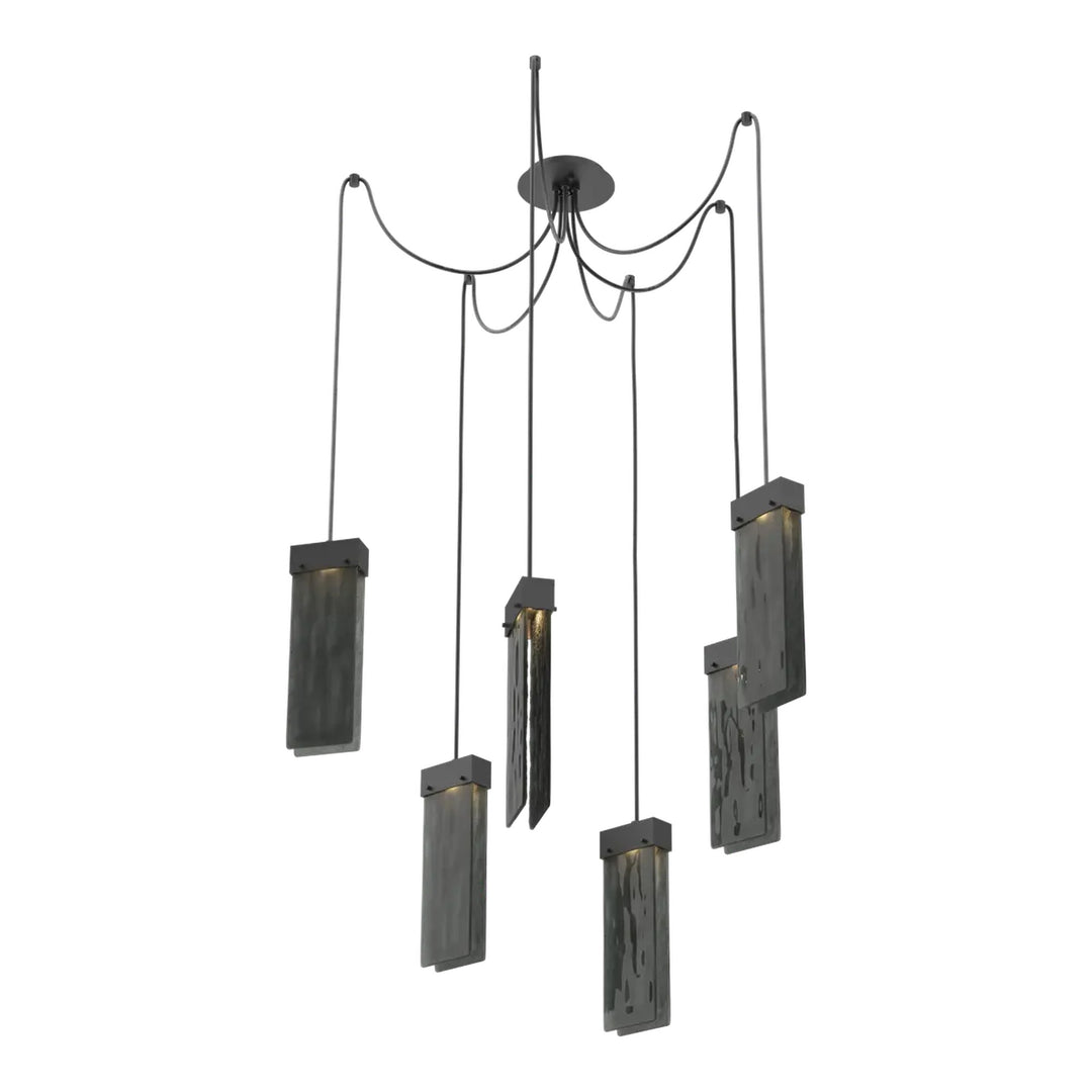 Parallel Swag Chandelier by Hammerton Studio – 6 Lights in Matte Black with Smoke Granite glass