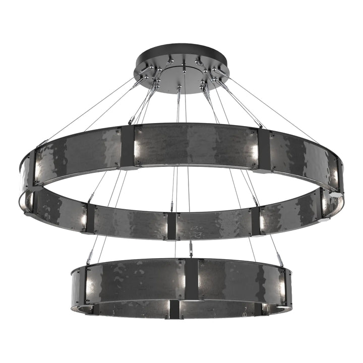 Parallel Two-Tier Ring Chandelier by Hammerton Studio – XL in Matte Black with Smoke Granite glass