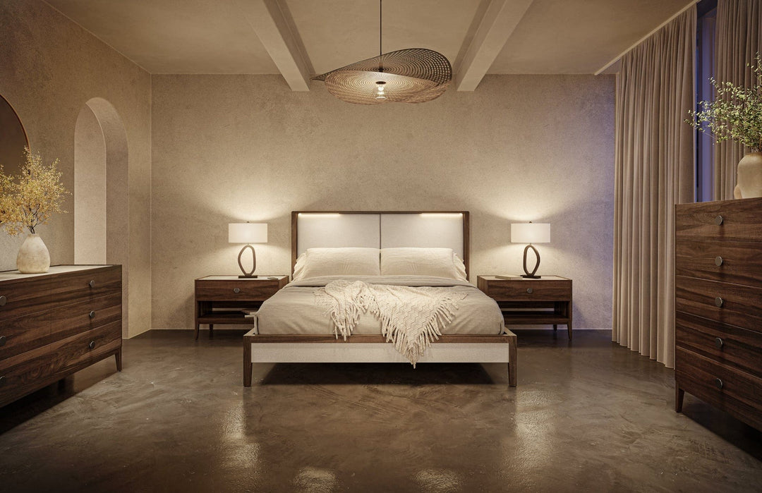 Parma Bed — lifestyle bedroom, reading lights on