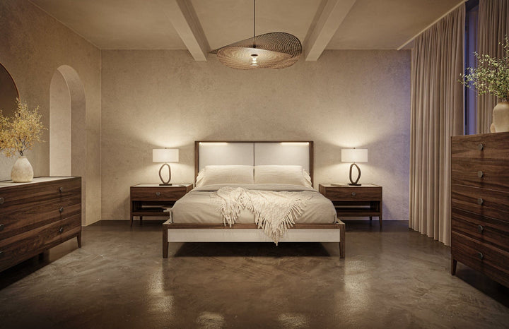 Parma Bed — lifestyle bedroom, reading lights on