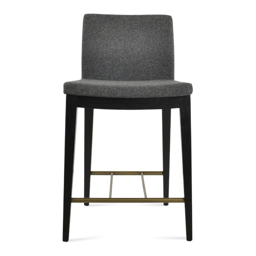 Pasha Wood Low Back Stool by Soho Concept — dark grey wool with black ash legs and brass footrest